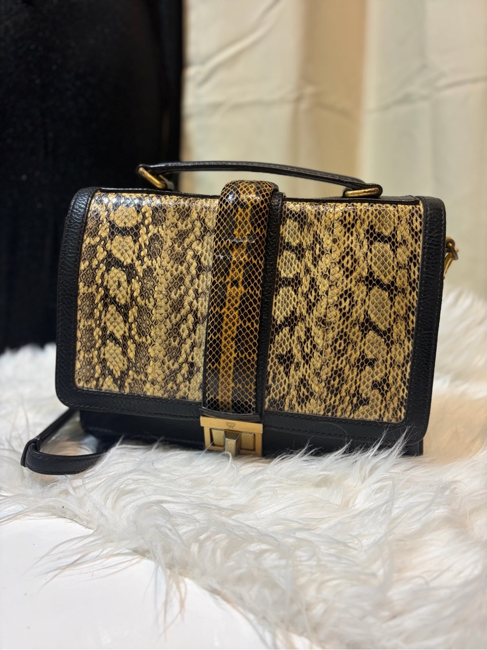 MEHMCM005: MCM Little Veronica Top Handle Bag Snake Skin & Leather